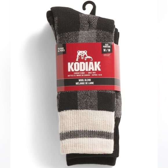 KODIAK Thermal Black White Gray M US W 4-10 Buffalo Plaid Wool Boot Socks 2 pk - Picture 6 of 6